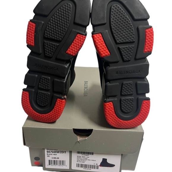Balenciaga Black IT38 W38 Women Speed Trainers Runners Cloth Red Bubble Size 8 - Picture 5 of 9
